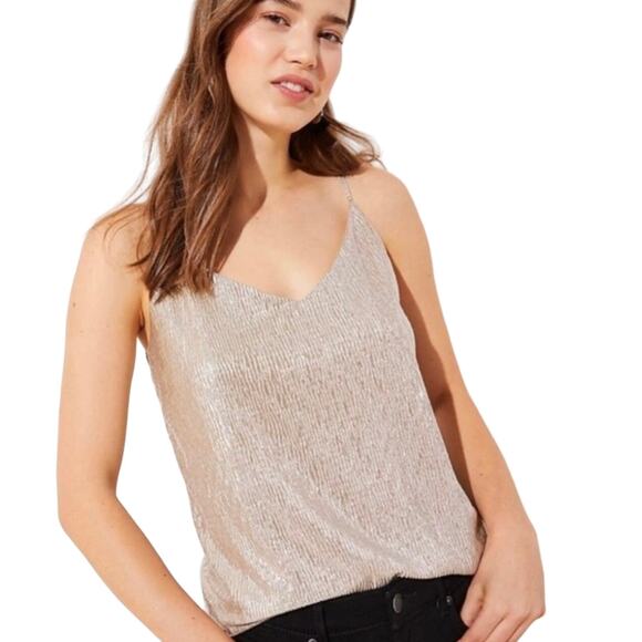 NWT Loft Petite Shimmer Metallic Double V-Neck Cami Size Petite Small - Picture 1 of 13